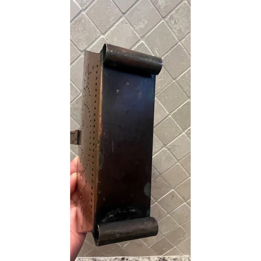 Vintage Copper Brass Letter Holder Napkin Basket Punched Metal Decorative Caddy - Picture 5 of 6